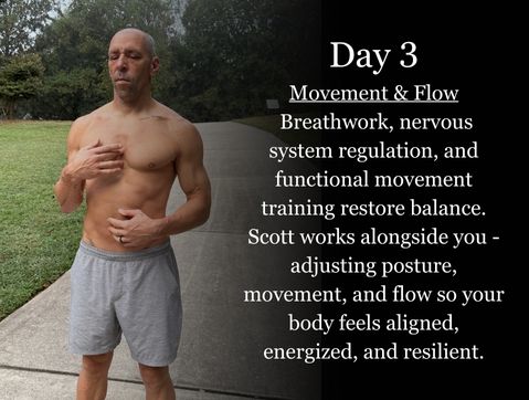 Scott E. Burgess Immersion Day 3 Mindset — RTT, energy balancing, and guided reflection for emotional reset during in-home program.