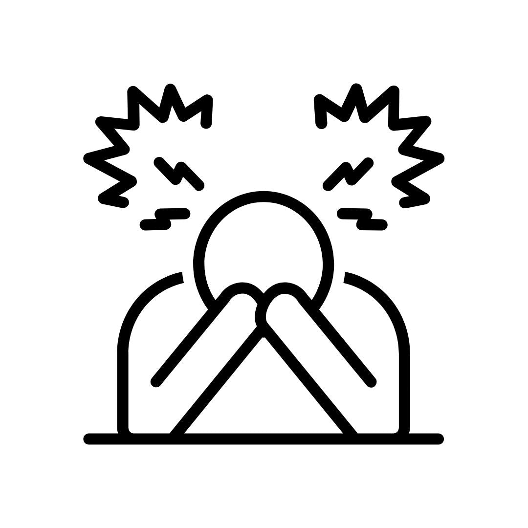 Distressed man icon representing absenteeism, turnover, and burnout eroding executive performance and reducing company profitability.