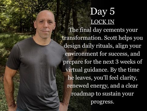 Scott E. Burgess Immersion Day 5 Reset — final in-home day focusing on rest, recovery, and setting the path for 30-day momentum.