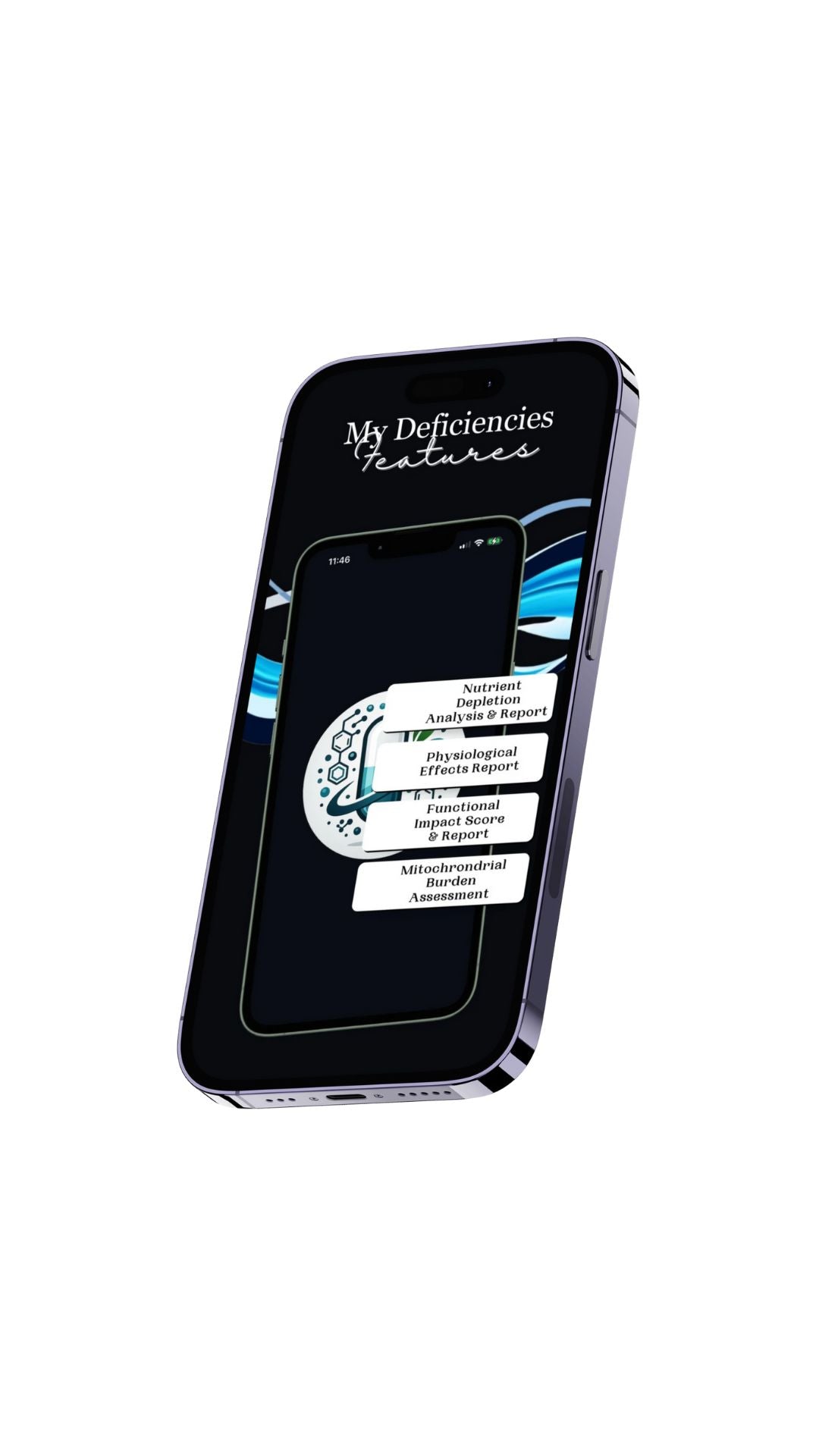 The MyDeficiencies app showing a personalized nutrient depletion report, giving users clarity on medication and supplement impacts.
