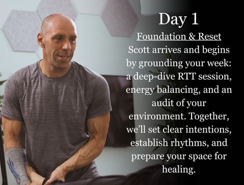 Scott E. Burgess Immersion Day 1 Foundation — in-home start to 30-day healing with environment setup, breathwork, and meal integration.