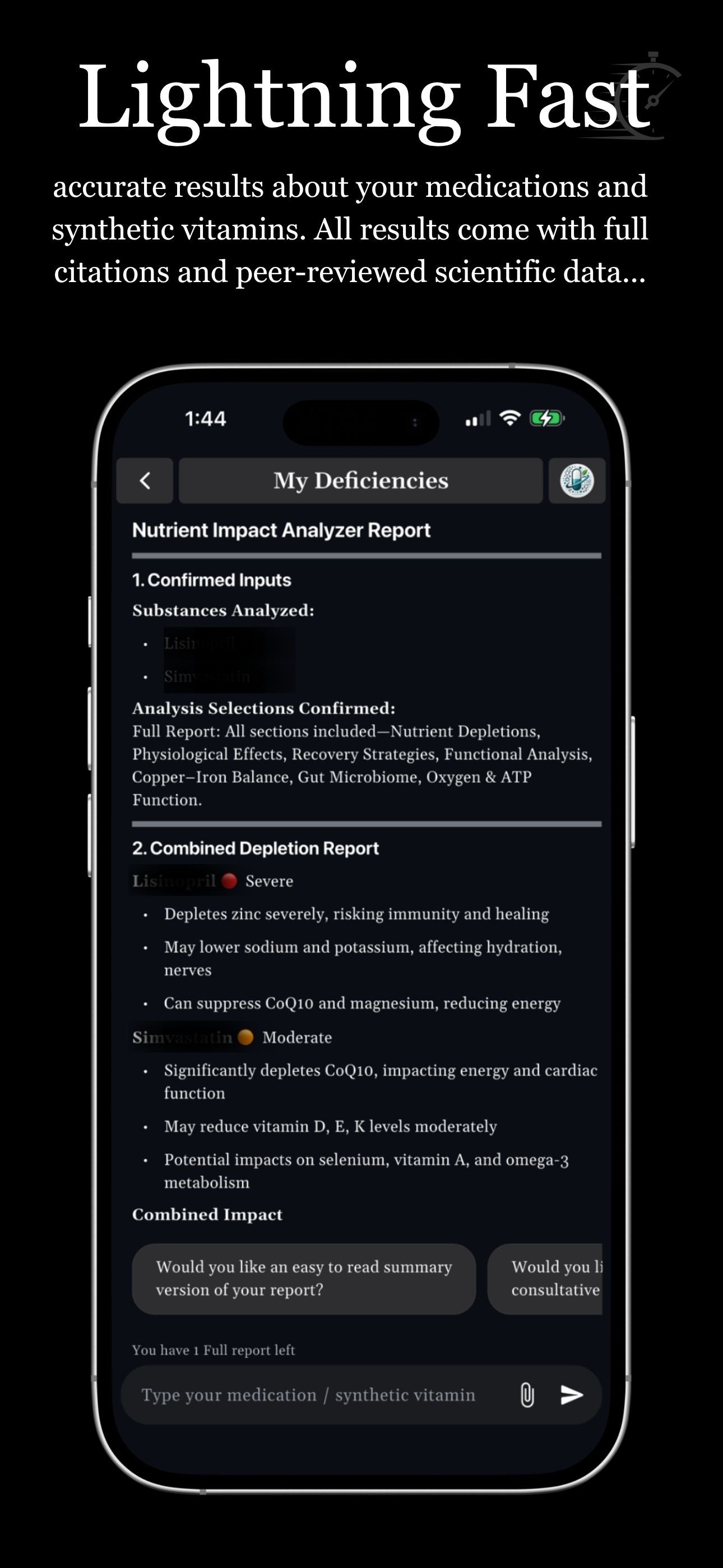 MyDeficiencies app delivering fast insights with PubMed, NCBI, ScienceDirect, and Cochrane citations, transparently tagged for clarity and trust.