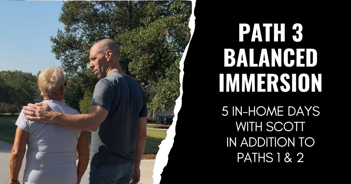 Scott E. Burgess walking with a client during Path 3 of the BALANCED program, symbolizing guidance, transformation, and real-world application